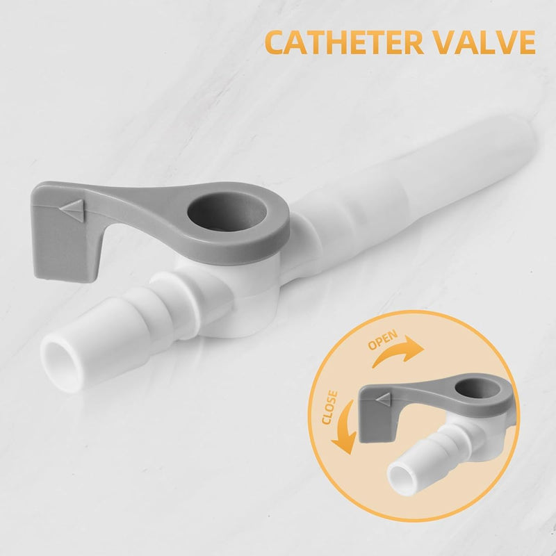 Urine Drainage Catheter Valves (5 Pack) and Two Catheter Plugs- Easy to Use Lever Tap and Tubing for Optimal Urine Drainage Comfort -