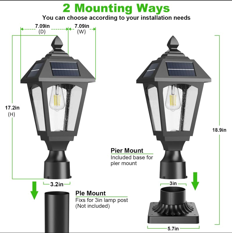 Solar Post Lights Outdoor, Aluminium Solar Lamp Post Light with Pier Mount Base, Outside Decor for Yard Garden Pole Pillar, 100 Lumens (Warm White) ﻿ Warm White