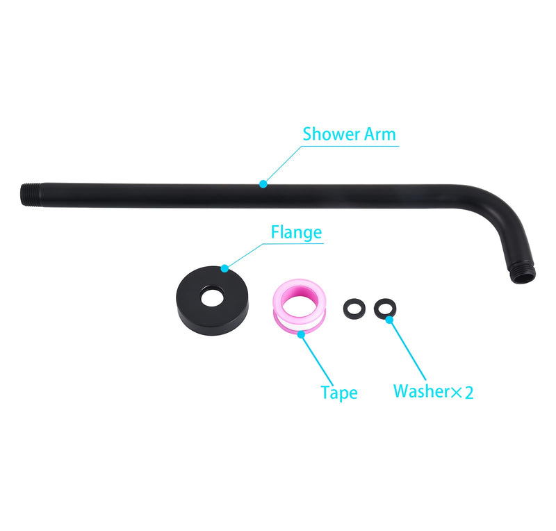 12 Inch Shower Arm with Flange,Stainless Steel 90 Degree Rain Shower Head Extension Arm,Wall-Mounted Shower Head Arm for Fixed Shower Head,Matte Black 12 inch Matte Black