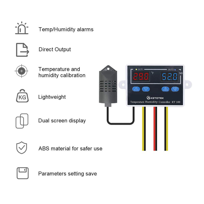 KT100 Humidity Temperature Controller 120V Thermostat Humidistat Control