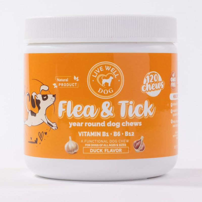 Flea & Tick Support Chews - Natural Bug-Deterring Ingredients with Garlic, ACV & Coconut Oil - Year-Round Daily Outdoor Support for Dogs - Skin, Coat & Immune Wellness - 120 Soft Chews