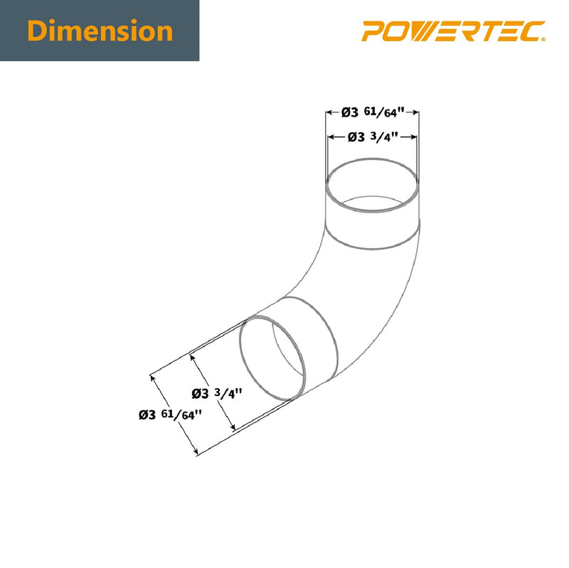 POWERTEC 70105-P2 4 In. 90 Degree Elbow - ABS Plastic Right Angle Dust Collector Connector, (Pack of 2) 4" Elbow