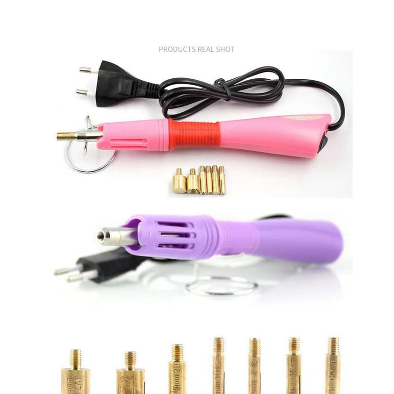 Hotfix Applicator, 7 in 1 Hot Fixed Wand Bedazzler Kit, Rhinestones Setter Wand Tool with 7 Different Tip Sizes, DIY Bedazzler Kit with Rhinestones with Support Stand (American standard (purple)) american standard (purple)