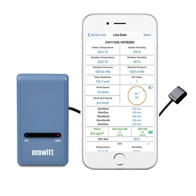 Ecowitt GW1100 Wi-Fi Weather Station Sensor Gateway with Temperature, Humidity and Atmospheric Pressure 3-in-1 Probe Sensor(1X GW1100 WiFi Gateway) GW1100BU