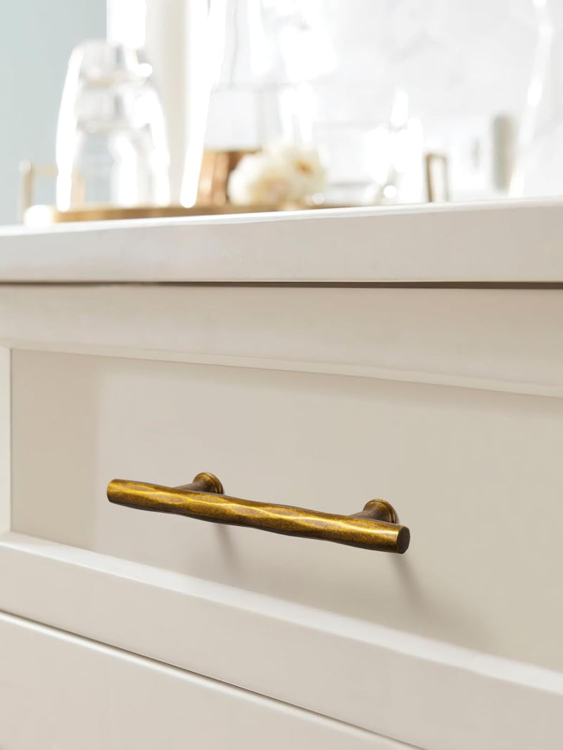 Goo-Ki Rhombus Cabinet Handles Antique Brass Drawer Pulls 3" c-c Zinc Alloy Kitchen Cabinet Hardware - 6 Pack Hammered Vintage Brass Bar Cabinet Pulls 3"(76mm) Center to Center