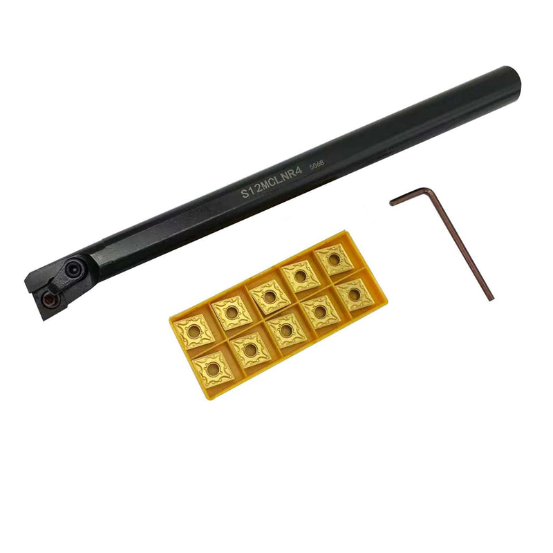 GBJ Lengthened 3/4in Shank Indexable Metal Lathe Turning Tool Holder with 10pcs CNMG431 Boring bar Inserts Carbide Turning Inserts for Steel (S12-MCLNR4+CNMG120404)