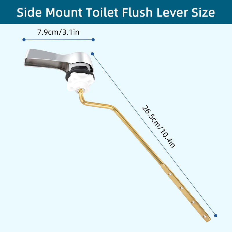 Hygie Rinse Universal Side Mount Toilet Handle Lever Flush Replacement, Toilet Handle with Stainless Steel Flapper Chains, Toilet Repair Kit, Chrome Finish 1pc