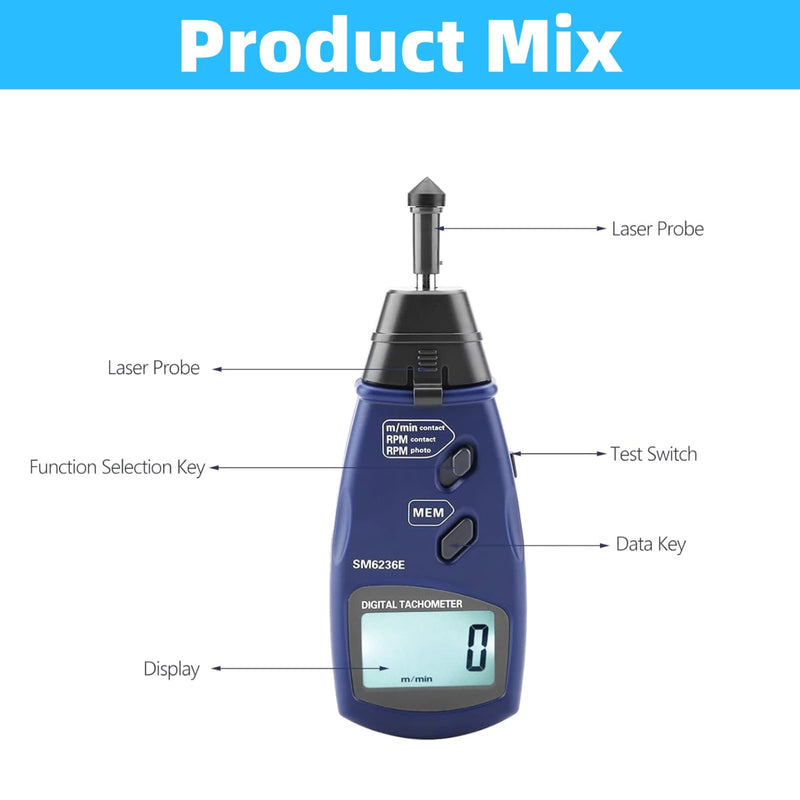 Digital Tachometer DT6236E Digital Tachometer Non Photo Tachometer 5 Digits 18 mm RPM Tach LCD Rotation Meter Gauge Tester