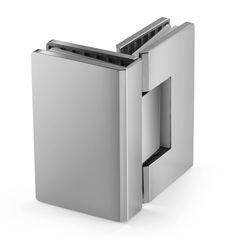 Ranbo 90 Degree Shower Glass Door Hinge, Polished Chrome, 1 Pack | solid 5mm-thick 304 stainless steel, glass to glass mount, for 5/16"-1/2" (8mm-12mm) thick frameless doors