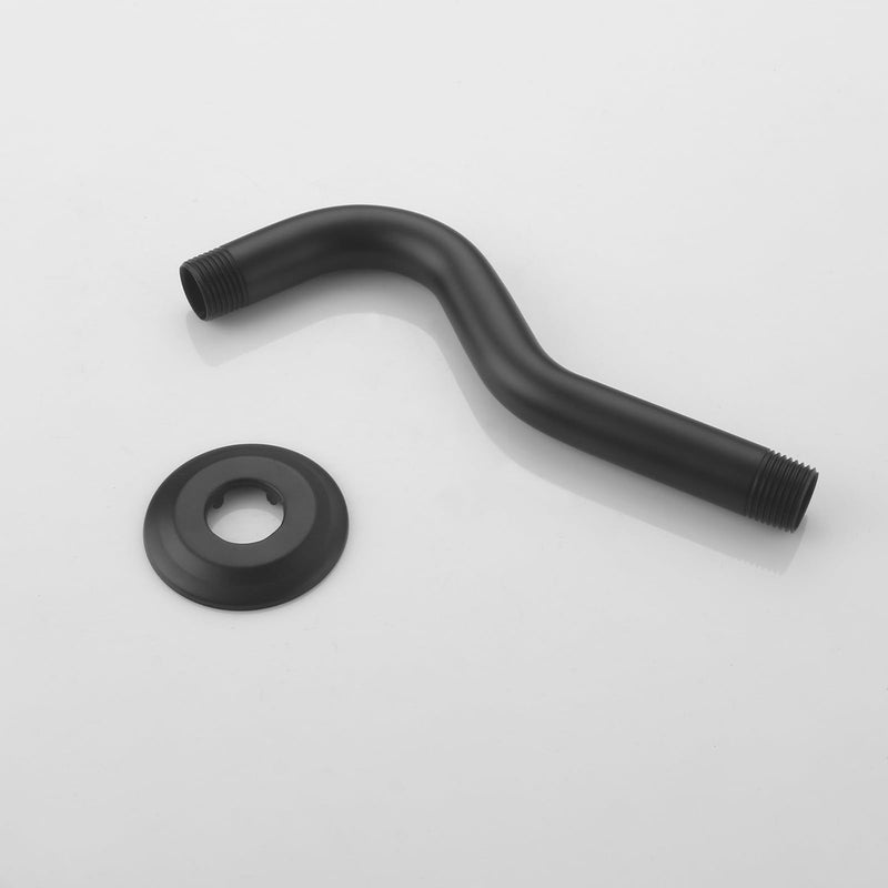 8 Inch Shower Arm with Flange S Shaped Wall Mount Extension Pipe Stainless Steel Shower Head Extension Replacement, Matte Black XWHG Shower Arm