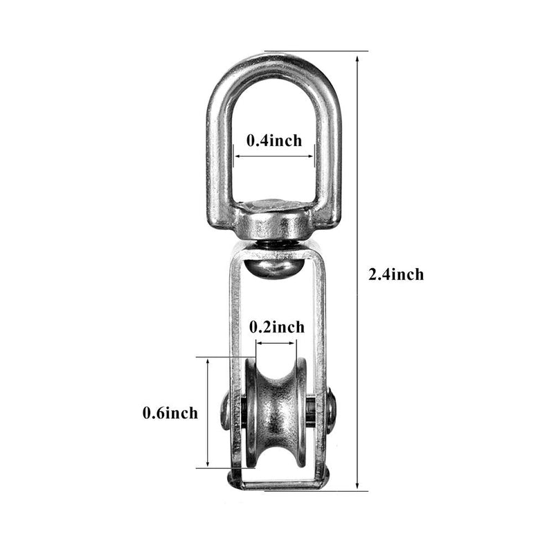 Pack of 10 Small Pulley M15, M15 Lifting Single Pulley, Stainless Steel Wire Rope Crane Pulley Block Hanging Wire Towing Pulley Wheel for Towing Traction, 35 kg Load Capacity, Silver
