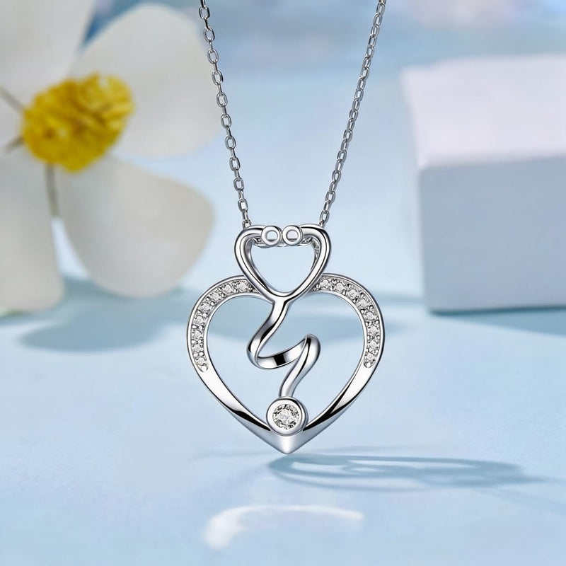Nurse Gifts Stethoscope Necklace for Women 925 Sterling Silver Stethoscope Pendant Necklaces Nurse Jewelry Gifts for Women