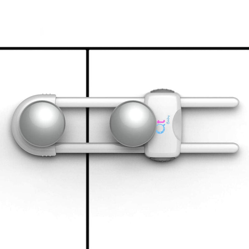 Pack of 12 - Baby Proofing Cabinet Locks Adjustable U Shaped Baby Safety Latches for Drawers, Fridge, Closet Modern Baby Proofing Cabinet Lock with Extra Secure Lock Buttons (White) Pack of 12 White