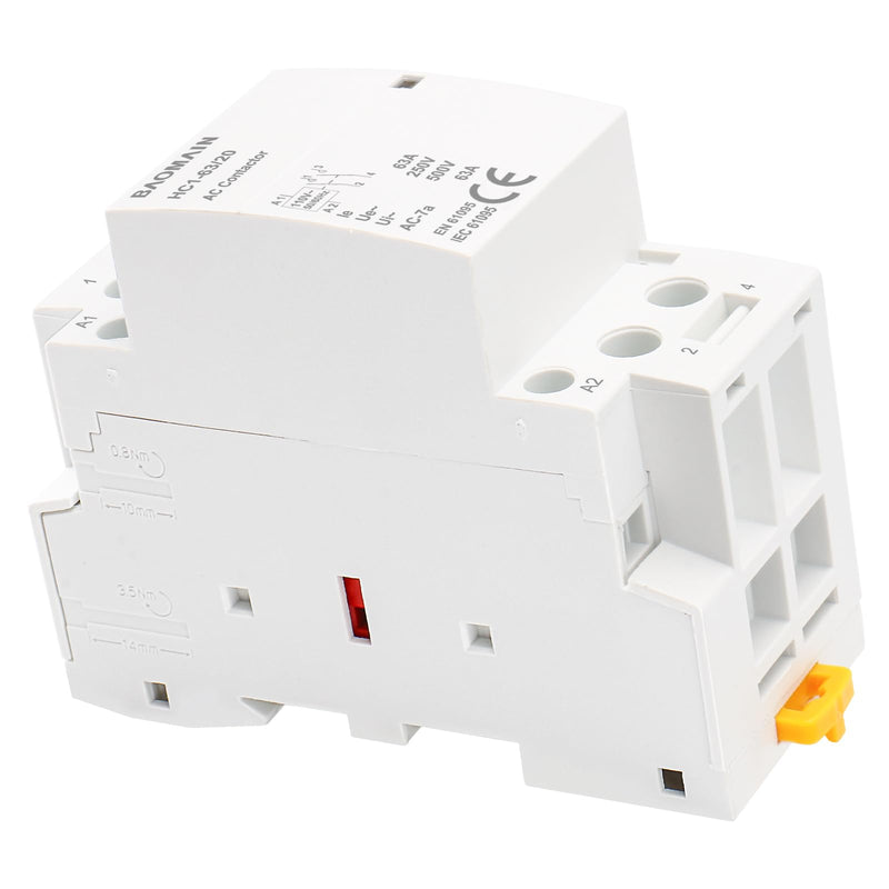 Baomain 110V AC 2-Pole Modular Contactor, 63A 2NO Normally Open, DIN Rail Mount for HVAC, Motor, Pump & Lighting Control BCT-63/20, HC1-63/20-110VAC 63 Amp. 110 VAC(HC1)