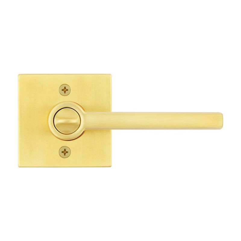 Kwikset Halifax Entry Door Handle with Lock and Key, Secure Keyed Reversible Lever Exterior, For Front Entrance and Bedrooms, Satin Brass, Pick Resistant Smartkey Rekey Security and Microban Keyed Entry