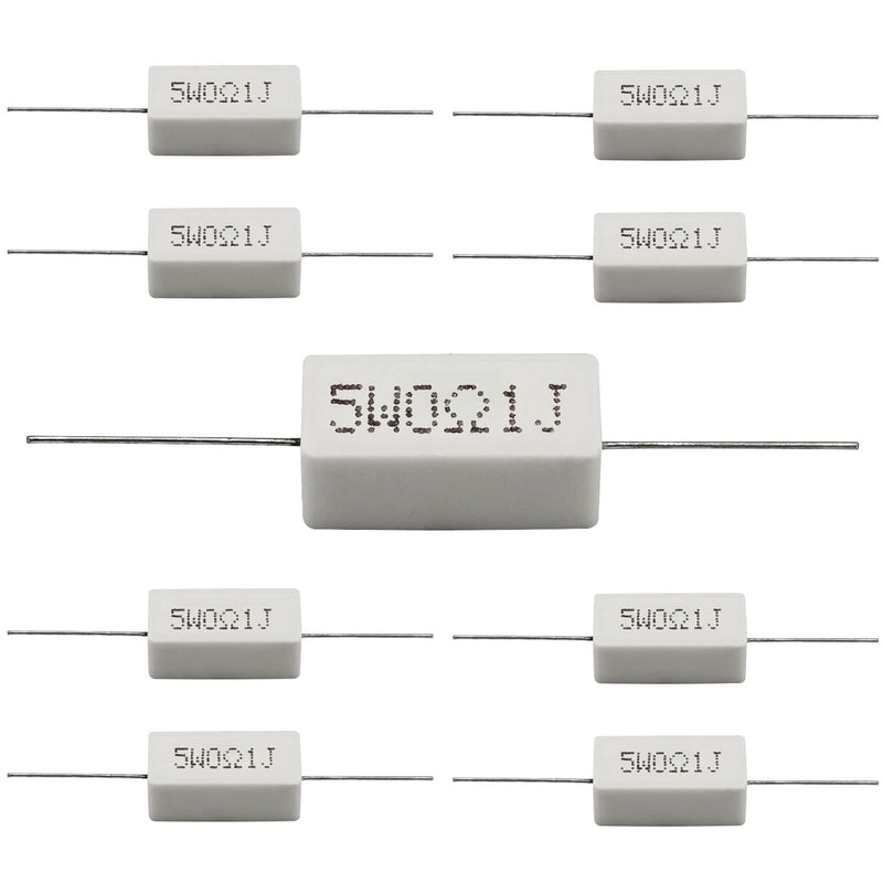 Cement Resistor,10 PCS 5W 0.1 Ohm 5% Axial Lead Wire Resistor White Wound Fixed Ceramic Cement Resistors Wirewound Cement Power Resistors Flame Heat Moisture Resistance Precharge Horizontal Resistors 5W 0.1ΩJ