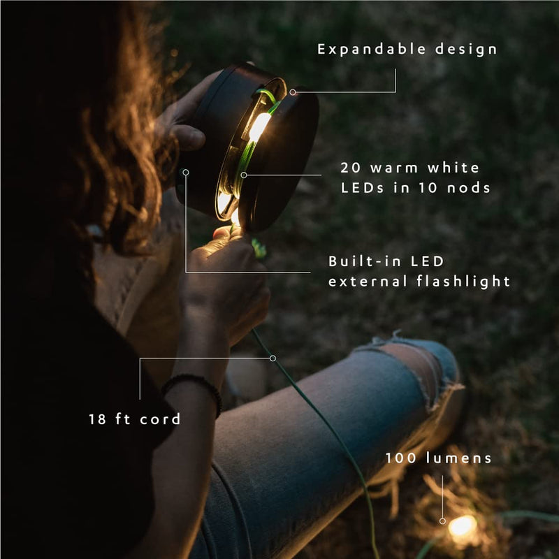 MPOWERD Luci Solar String Lights: Rechargeable via Solar and USB, Power Bank for Mobile Charging, 18’ or 44’, Waterproof, Lasts Up to 40 hrs, Up to 140 Lumens LEDs, Camping, Indoor/Outdoor Decorating Luci String: 18' Warm White + USB-A Charging
