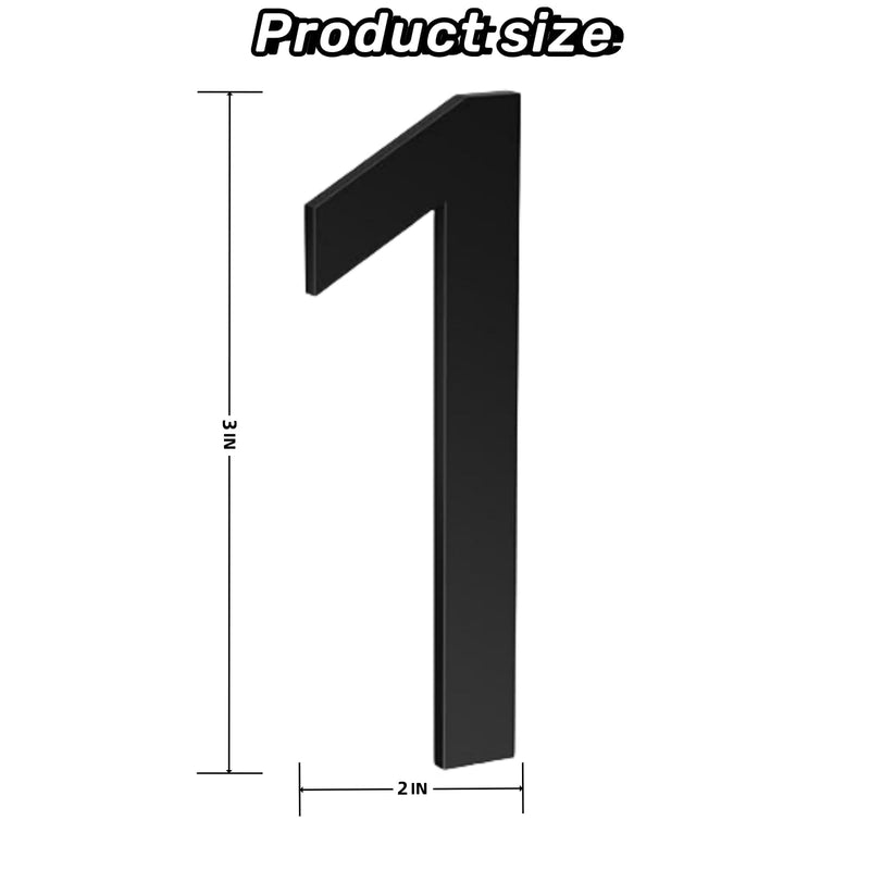 Self-adhesive 3 Inch House Numbers Acrylic House Number Modern House Numbers Black Mailbox Numbers for Outside Address Home Number for Apartments Office Hotel Room (1) 3in No.1