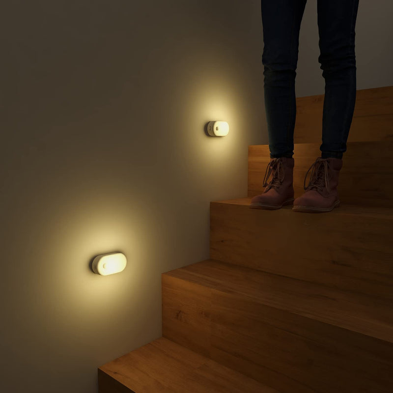 Lyridz Rechargeable Battery Night Light, Stick on Mini Motion Sensor Light Indoor Warm White 1-20LM LED Light with Stepless Adjustable Brightness for Bedroom, Kitchen, Stairs, Hallway, 2-Pack A. Warm White