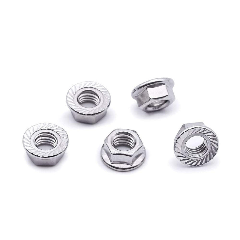 1/4-20 Serrated Flange Hex Lock Nuts, 304 Stainless Steel 18-8 Hexagon Nuts, Full Thread, Bright Finish, 50 PCS 1/4"-20