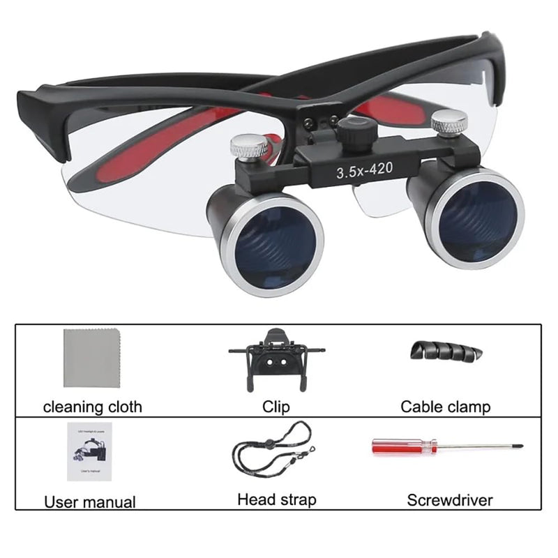 Dental Loupes Binocular Surgical Magnifier 2.5X 3.5X Ultra-Lightweight Optical Loupe 320-420mm Magnifying Glass for Dentist (3.5X-420), Black 3.5X-420
