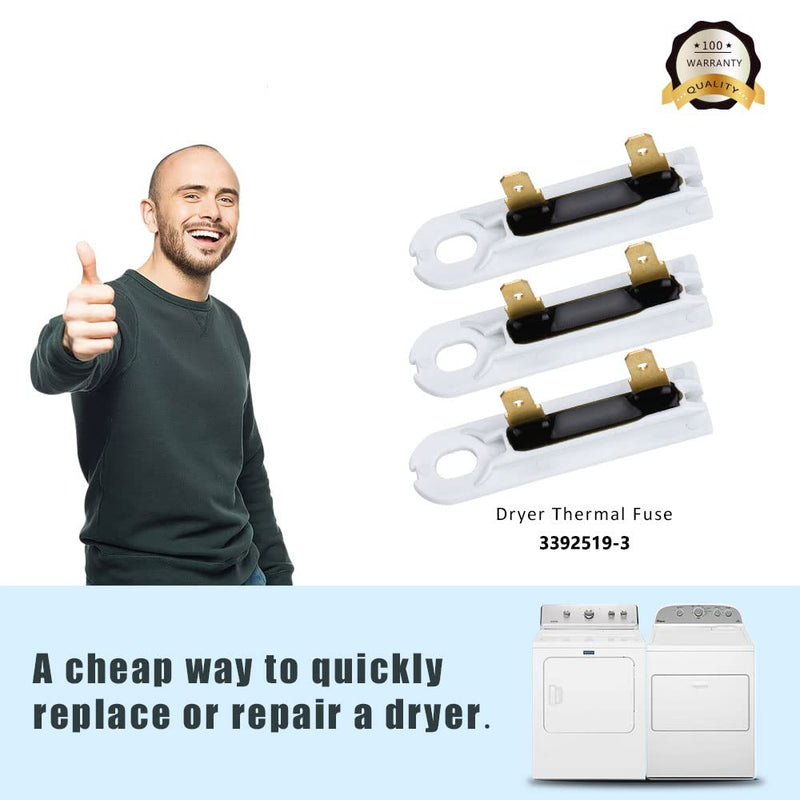 Upgrade 3392519 Dryer Thermal Fuse WP3392519 Universal Replacement for Whirlpool Maytag Dryer Thermal Fuse Replaces AP6008325 3388651 694511 WP3392519VP (3 Pack) by HXMLS