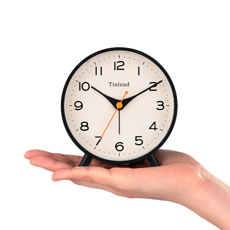 4.5" Antique Retro Analog Alarm Clock, Small Silent Bedside Desk Clock,Lighted on Demand, Battery Operated, Snooze, for Living Room, Bedroom, Bedside(Black) R-black