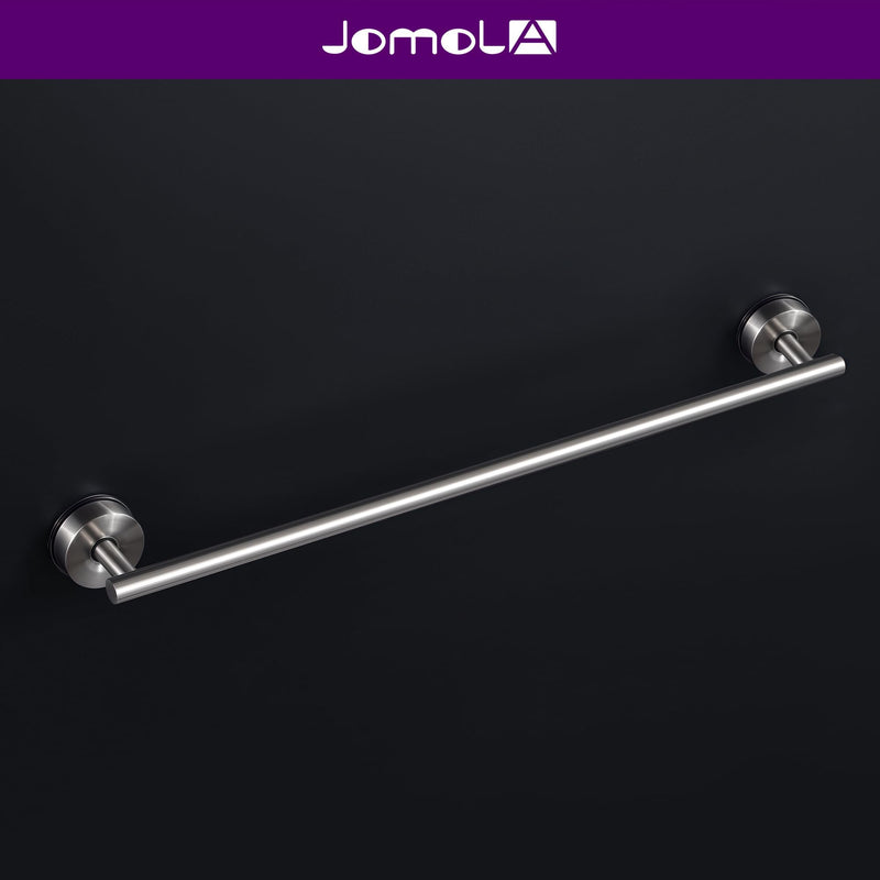 JOMOLA Bathroom Suction Cup Towel Rod, Brushed Stainless Steel Towel Bar No Drilling, Minimalist Design Wall Mounted Hand Towel Holder Rustproof for Smooth Surfaces, 24 inch Silver-24 in