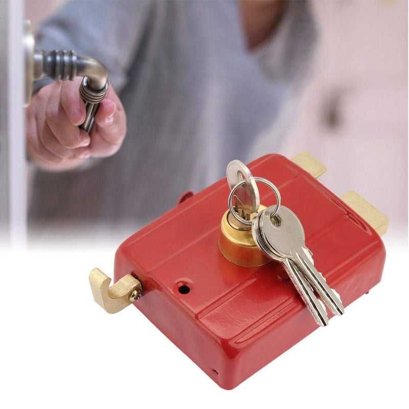 Dead Bolt Lock with Keys,Heavy Duty Deadbolt Lock for Wooden Iron Door,Hardened Metal Throw Bolt,Anti-Rust Golden Oil Finish,Angle Strike Door Security Lock,Red