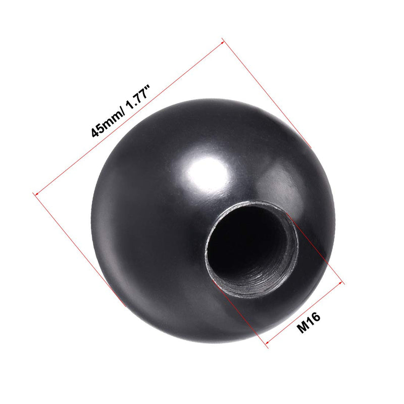 uxcell 2 Pcs Thermoset Ball Knob M16 Female Threaded Machine Handle 45mm Diameter Smooth Rim Black M16x45mm