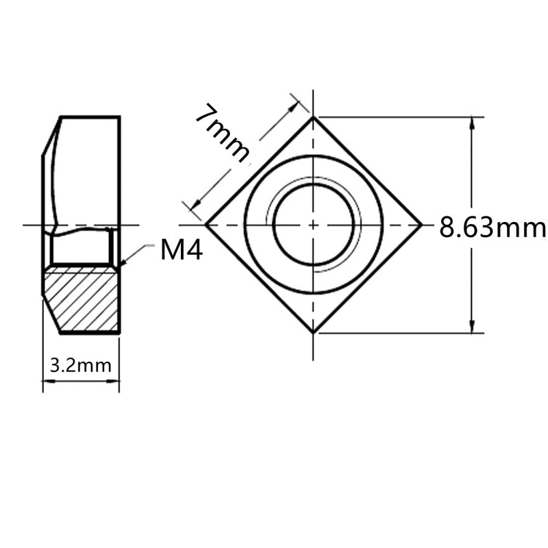 M4 Square Nuts, Machine Screw Nuts, 304 Stainless Steel, Metric, 120Pcs M4