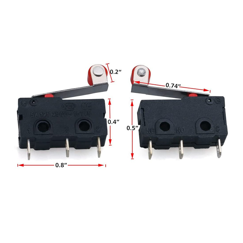 HiLetgo 10pcs Micro Limit Switch KW12-3 AC 250V 5A SPDT 1NO 1NC Micro Switch Normally Open Close Limit Switch with Roller Lever Arm Black