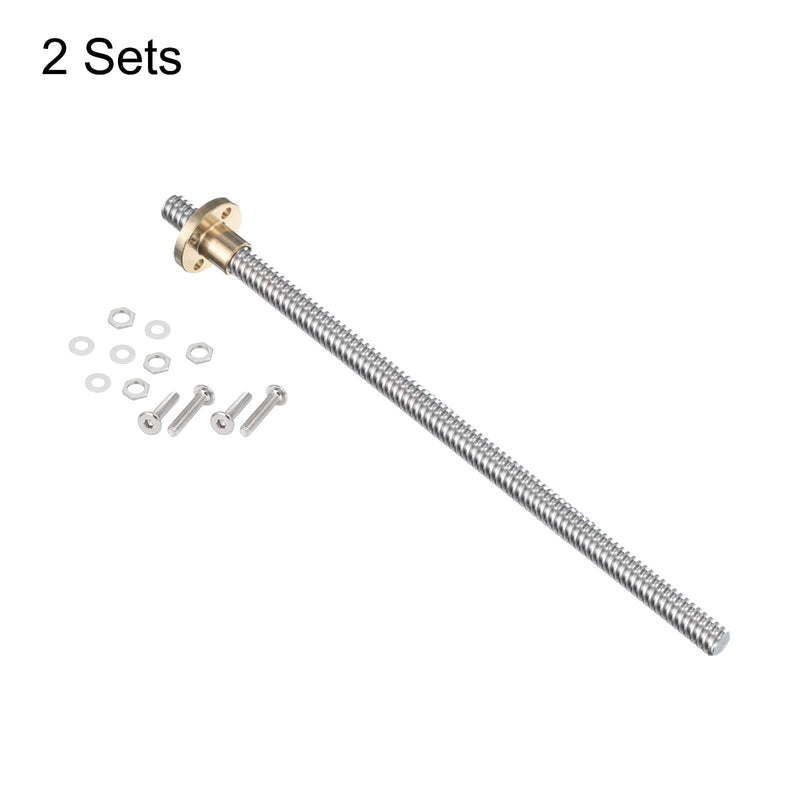 uxcell 2 Pcs 200mm / 8 Inch Tr8x4 Stainless Steel Lead Screw with T8 Brass Nut - [ Acme Thread, 2mm Pitch, 8mm Lead ] for 3D Printer Z Axis, CNC Machine