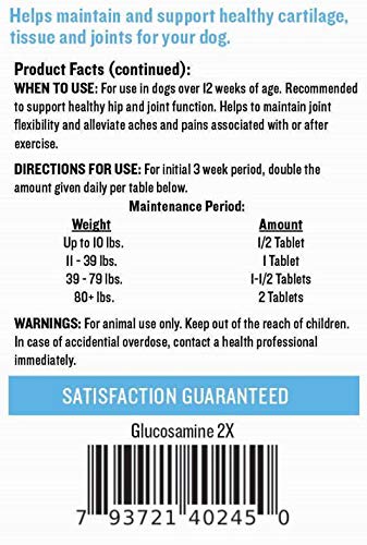 Mendota Pet Glucosamine 2X - 60 Tablets - Dog Hip & Joint Tablets - PawsPlanet Australia