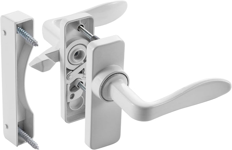 Ideal Security in-Swinging Handle Set for Storm and Screen Doors with Locking Inside Latch, Surface Mount, Swing in Screen Door Handle, White