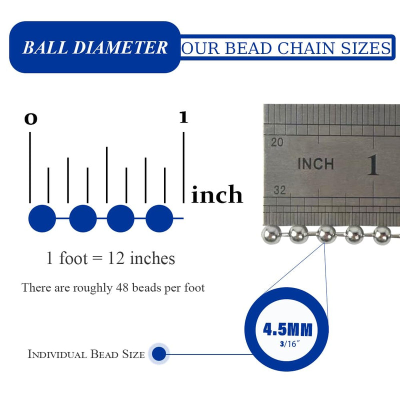 50ft Ball Bead Chain, #10 Stainless Steel Ball Chain, Roller Shade Chain&Vertical Window Blinds, Dog Tag Chain, Bead Chains for Jewelry Making/Crafts & DIY Projects(4.5mm with Spool)