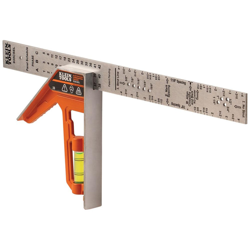 Klein Tools 935CSEL Combination Square Ruler for Electricians and Carpenters, Stainless Steel Double Sided Ruler, Bubble Level, Magnetic