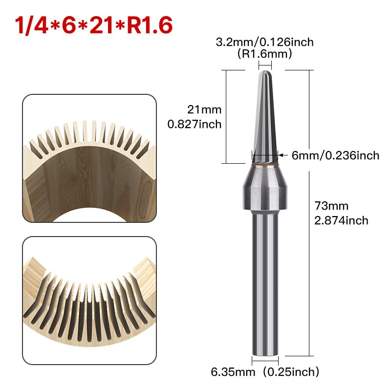 HUHAO 1/4 Inch TCT Router Bits, R1.6mm Rounded Bottom Arc Grooving Cutter for Wood Bending, CNC Milling Smooth Grooves in Solid Wood, Plywood, MDF for Furniture & Door Panels 1/4" Shank