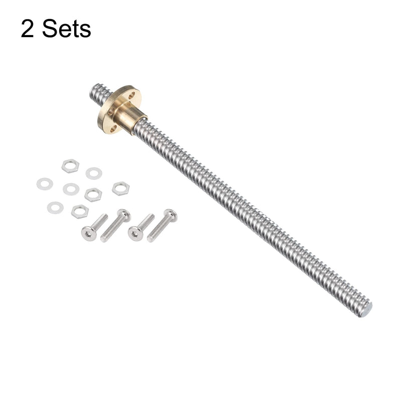 uxcell 2 Pcs 150mm / 6 Inch Tr8x4 Stainless Steel Lead Screw with T8 Brass Nut - [ Acme Thread, 2mm Pitch, 8mm Lead ] for 3D Printer Z Axis, CNC Machine