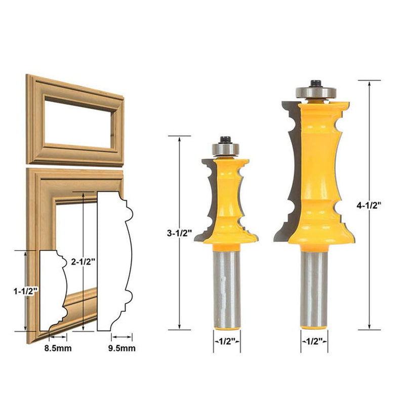 1/2 Inch Crown Molding Router Bits, Set of 2 Shank Woodworking Milling Carbide Cutter, Precise Crown Molding Tool