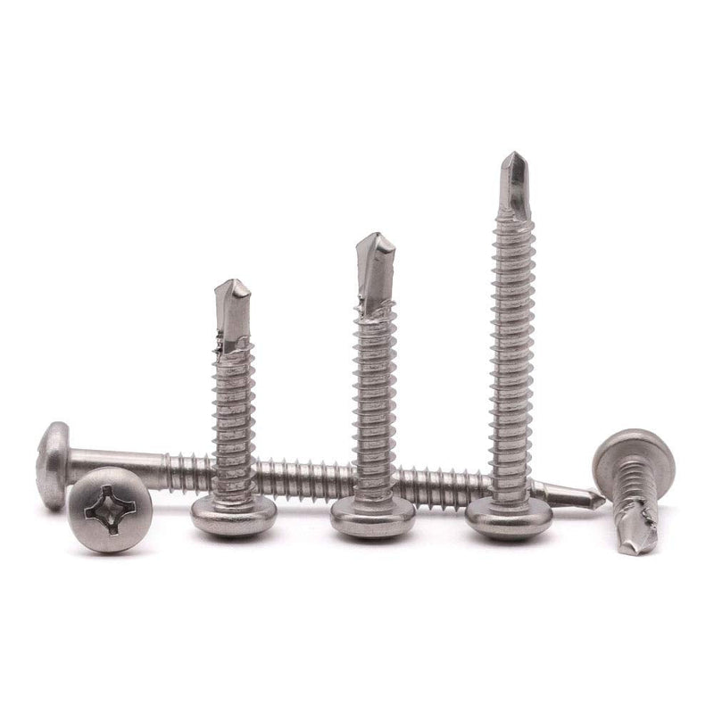 #8 x 1/2" (100 pcs) Pan Head Self Drilling Screws, Phillips Drive Self Tapping Screws, Sheet Metal Screws, 410 Stainless Steel, Full Thread with Drilling Point, No Pre-drilled Needs #8 x 1/2" 100