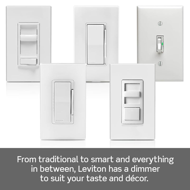Leviton SureSlide Dimmer Switch for Dimmable LED, Halogen and Incandescent Bulbs, 6672-1LW, White