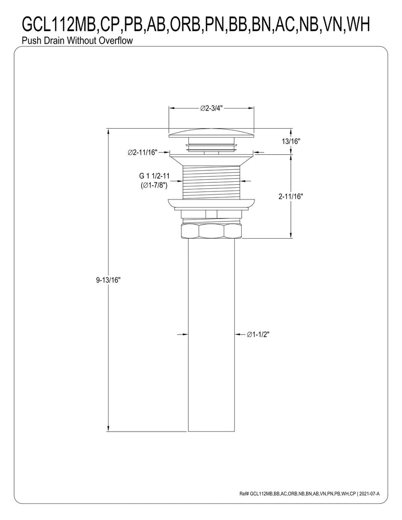 Kingston GCL112BB Drain for Cast Iron Utility Sink, Brushed Brass