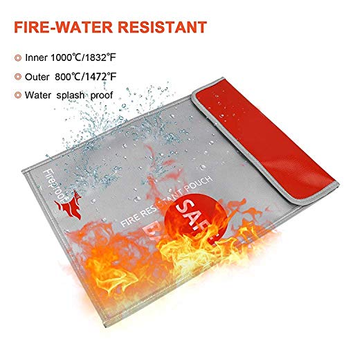 Fireproof Document Pouch 15" x 11" Money Safe - Fireproof Document Bag - Silicone Coated Fire Resistant Bag - Safe Storage for Money or Documents - Waterproof Safe for Documents