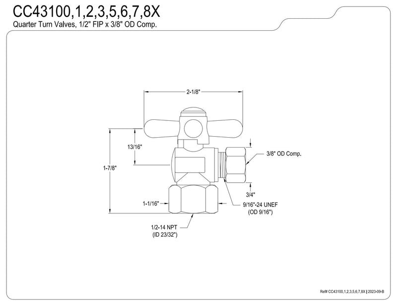 Kingston Brass CC43103X Quarter Turn Valves (1/2-Inch FIP X 3/8-Inch O.D. Compression), Antique Brass