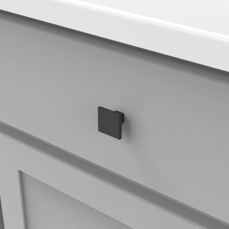 Hickory Hardware 10 Pack of Square Kitchen Cabinet Knobs, Quality Drawer and Dresser Knob, Handle Pulls for Cabinet Doors, Bathroom Drawers, 1-3/16 Inch, Matte Black