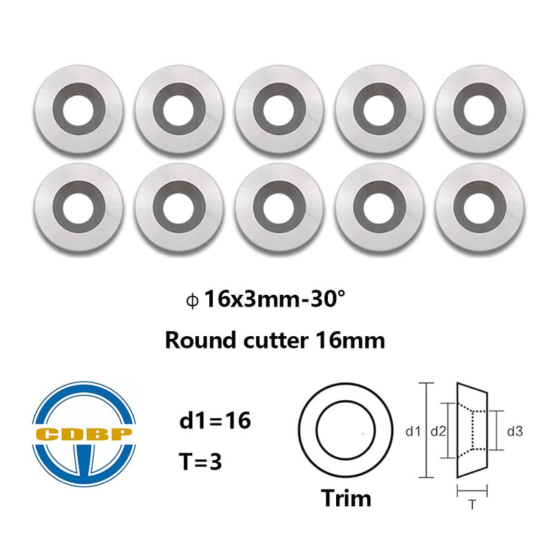 16mm(5/8 inch) Round Carbide Inserts for Woodturning, R16x3mm Indexable Carbide Cutter fits for DIY Woodworking Lathe Wood Turning Finisher Hollower Tools, Ci0, 10 Pcs 1