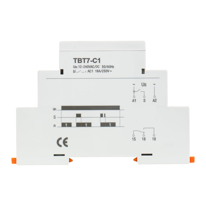 Baomain Multi-Function Time Relay, 16A Delay Off SPDT, DIN Rail Mounting Timer Relay TBT7-C1 (1-SPDT, 12-240VAC/DC)