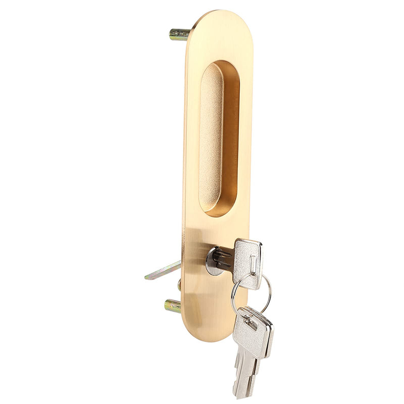 Anti Theft Sliding Door Lock Handle with Keys, Invisible Recessed Handle Latch, Pocket Door Lock for Pocket Door Barn Wood Door Interior Privacy Furniture Hardware Inside or Outside Locked (Gold) Gold