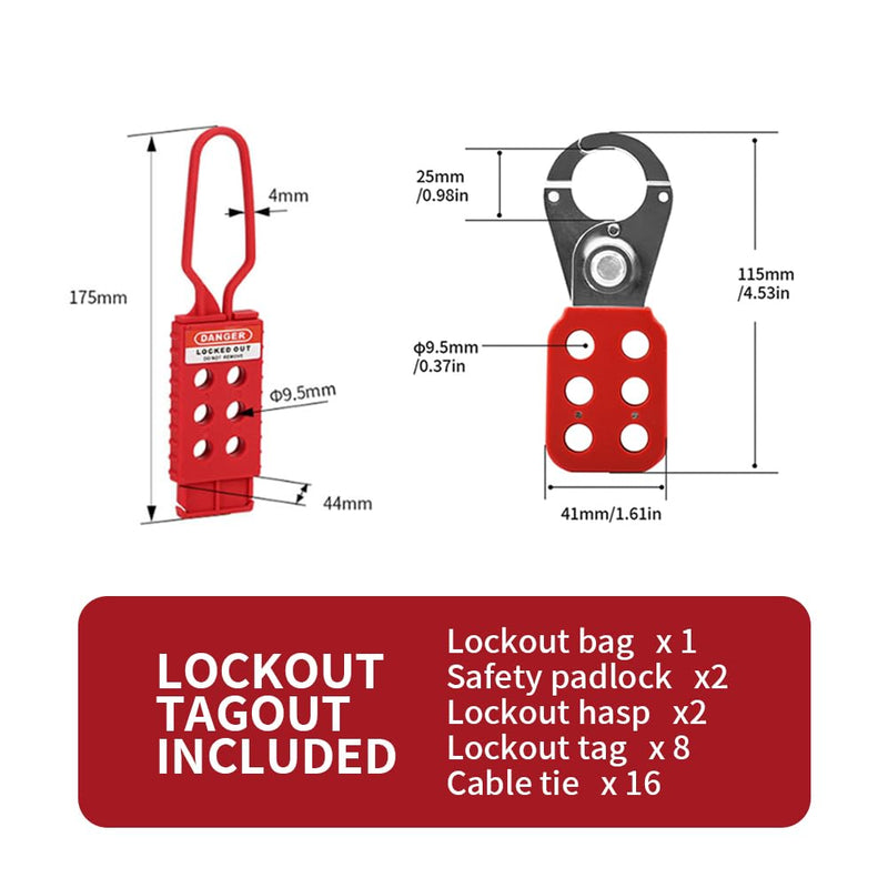 Lockout Tagout Kit Safety Electrical Loto Group Hasps Each Red Padlock with 2 Differ Key 8X Tagout Tags 1x 1 Nylon Buckle 1x Pocket Bag HLM29